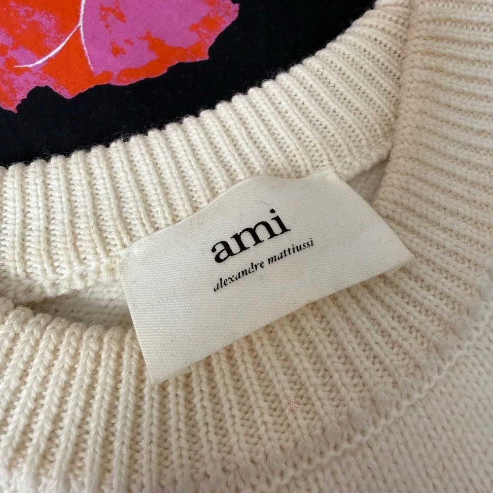 Ami Alexandre Mattiussi Cream Sweater with Red Heart - Picture 4 of 11